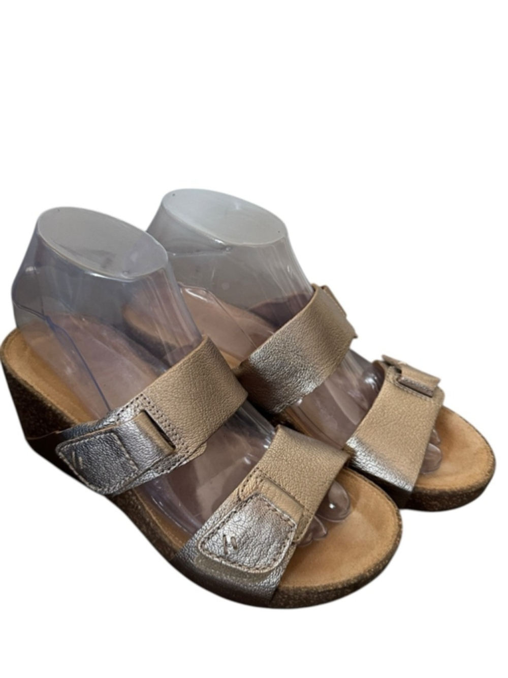 Clarks sandal cork wedge Temira East Leather Sandals Gold Cork Footbed sz 7